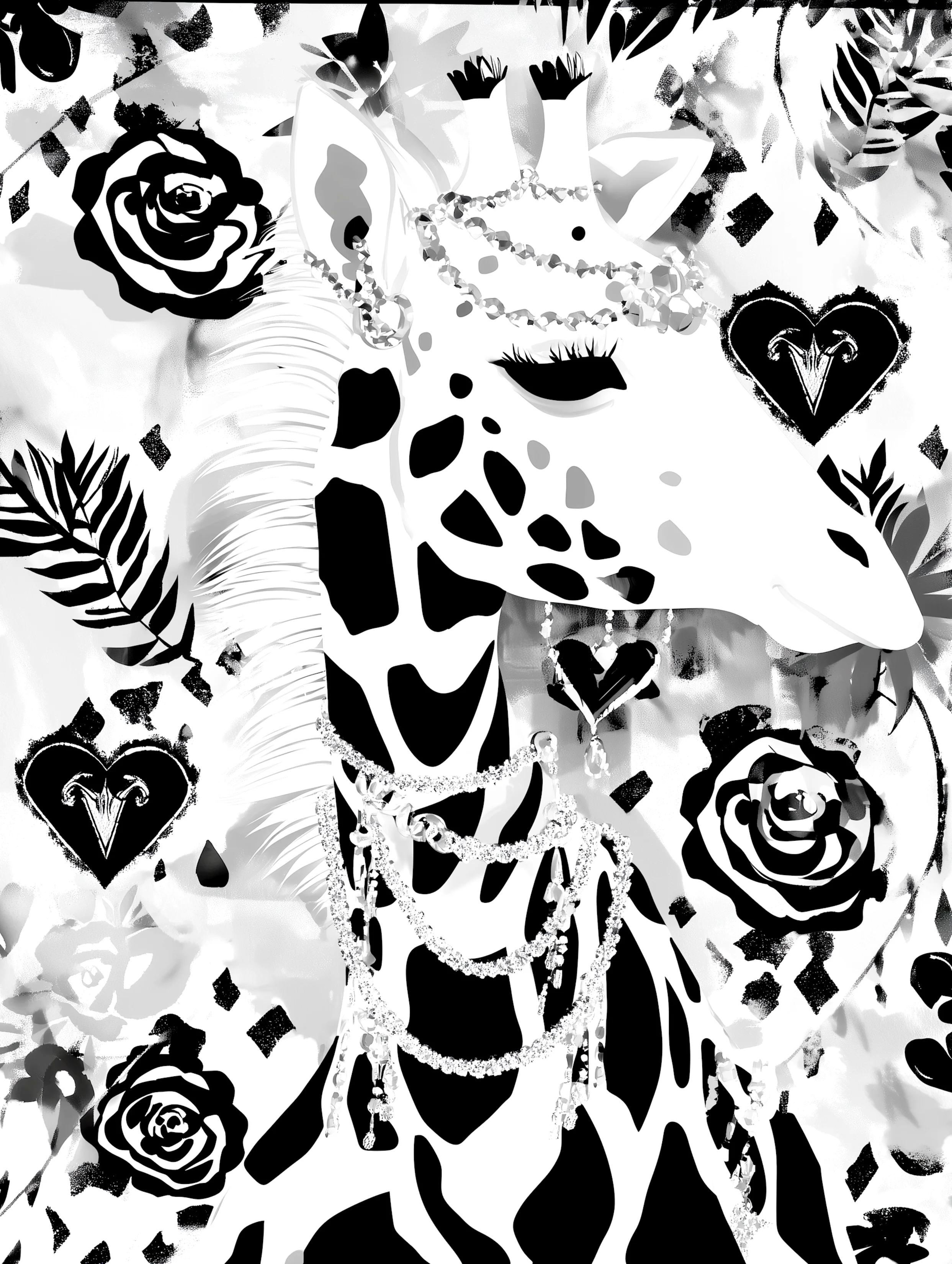 Free printable giraffe coloring page featuring head of giraffe with jewelry